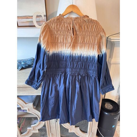 Apiece Apart Aldea Smocked Mini Dress Dipped Shibori Organic Cotton Size Medium - Picture 7 of 12